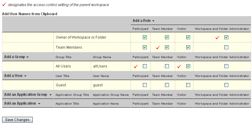 Configure Access Control page, Role Definition section