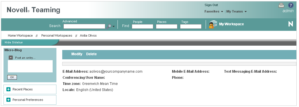 Novell Teaming pre-login user workspace