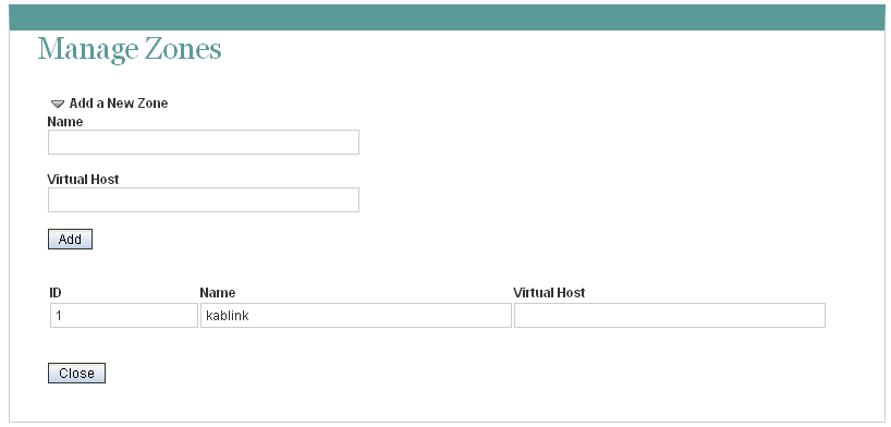 Manage Zones page