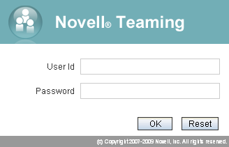 Novell Teaming Sign In page