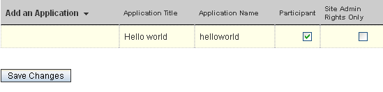 Selecting the Participant check box for the application