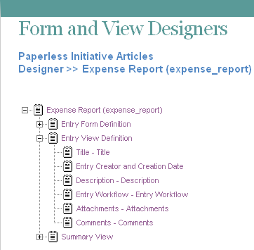 Entry View Definition Elements