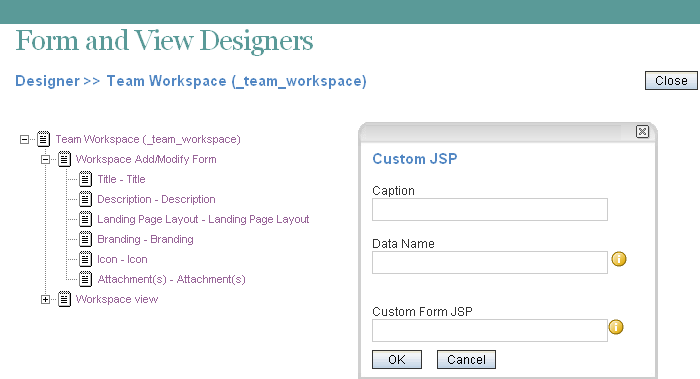 Add Custom JSP Element in Form and View Designers Tool