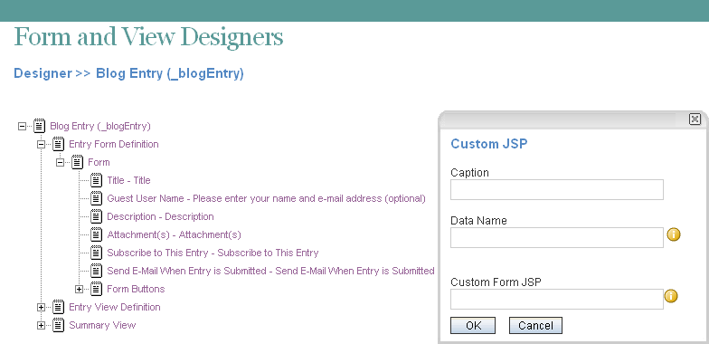 Add Custom JSP Element in Form and View Designers Tool