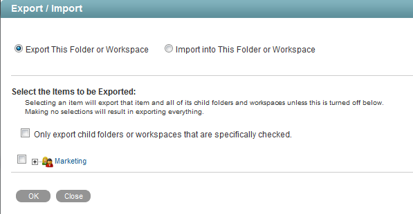 Export/Import page