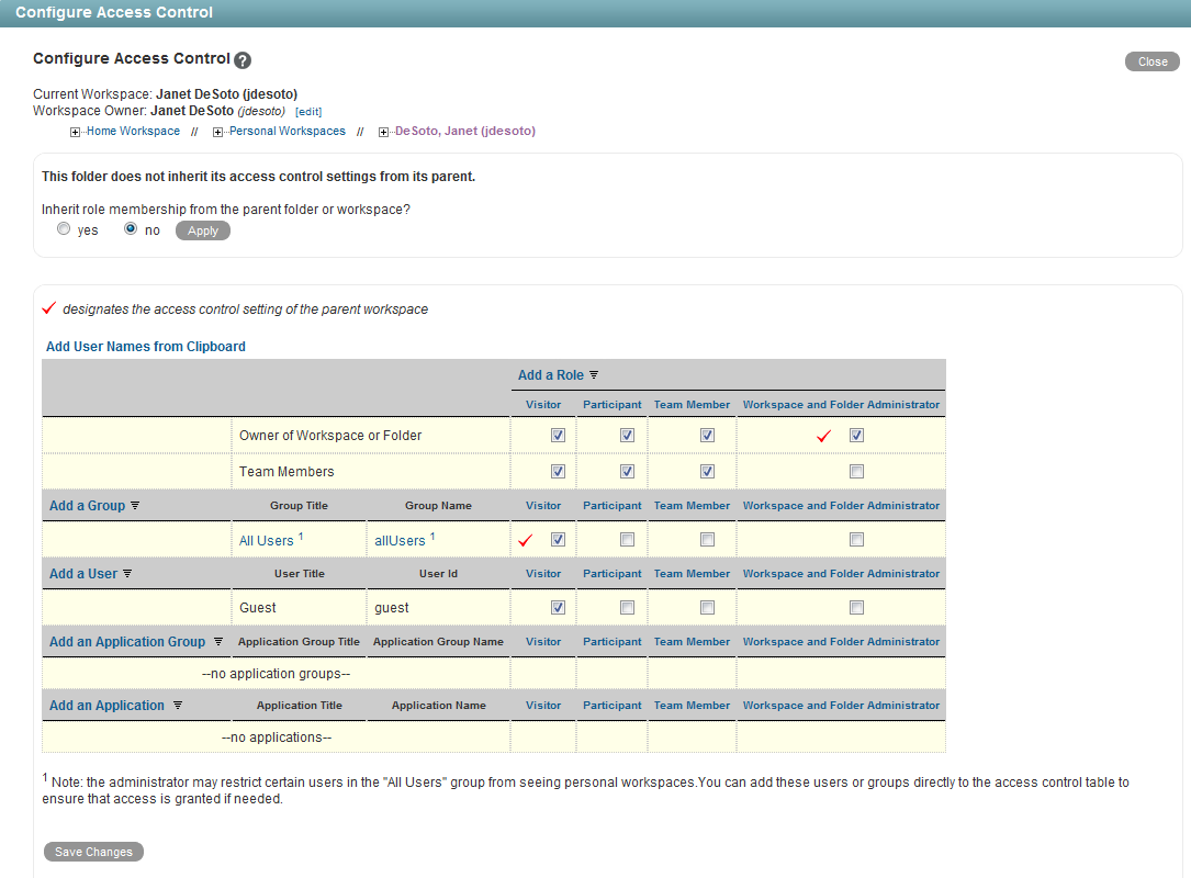 Configure Access Control page