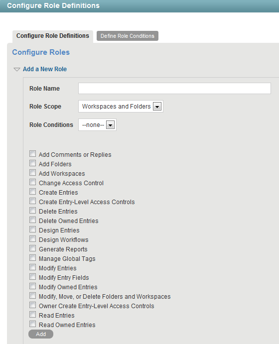 Configure Role Definitions page with Add options