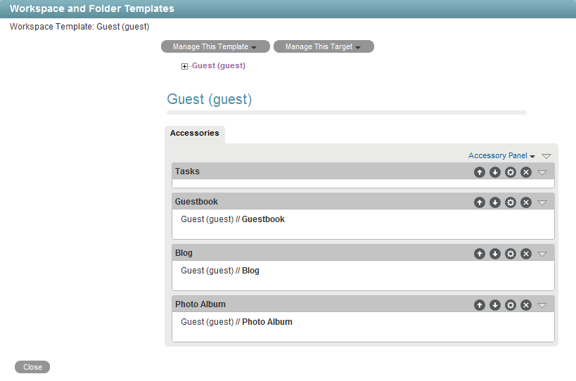 Manage Workspace and Folder Templates page with template to edit