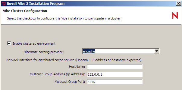 Teaming Cluster Configuration page with ehcache