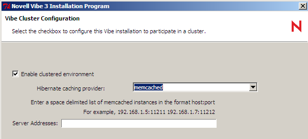 Teaming Cluster Configuration page with memcached