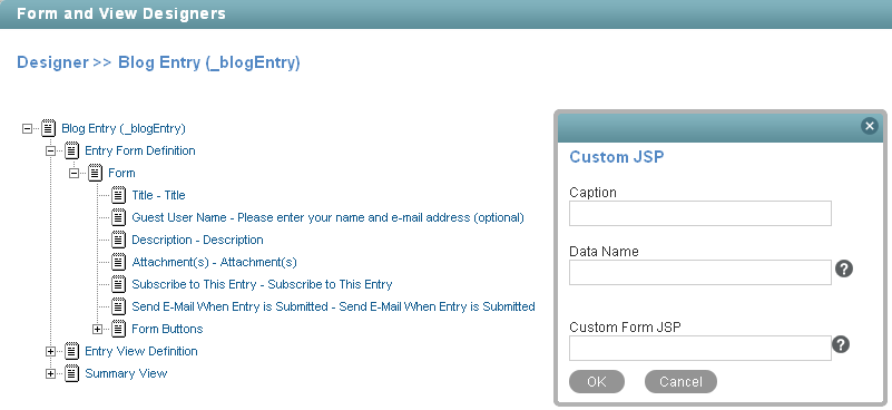 Add Custom JSP Element in Form and View Designers Tool