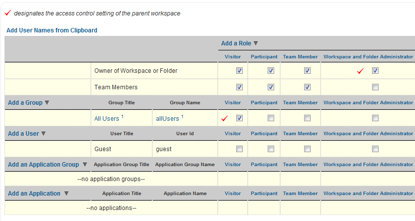 Configure Access Control page, Role Definition section