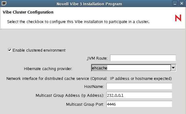 Teaming Cluster Configuration page with ehcache