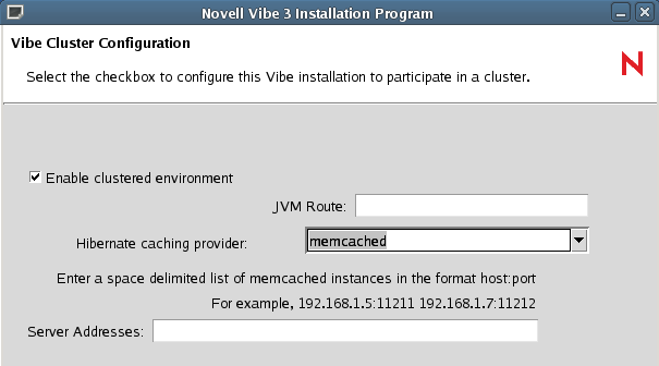 Teaming Cluster Configuration page with memcached