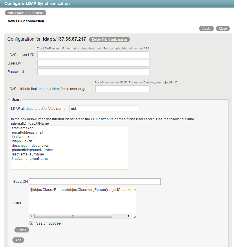 Configure LDAP Synchronization page