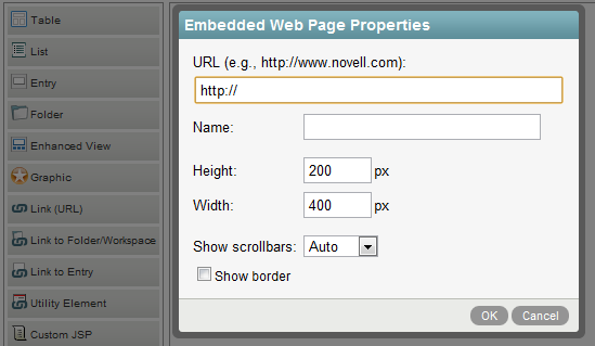 Configuring Embedded Web Page Properties