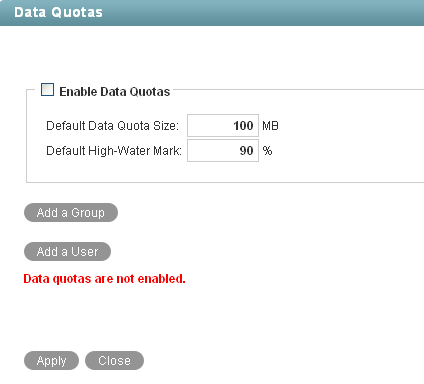 Manage Data Quotas page