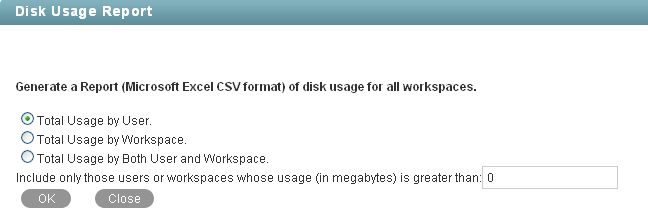 Disk Usage Report page