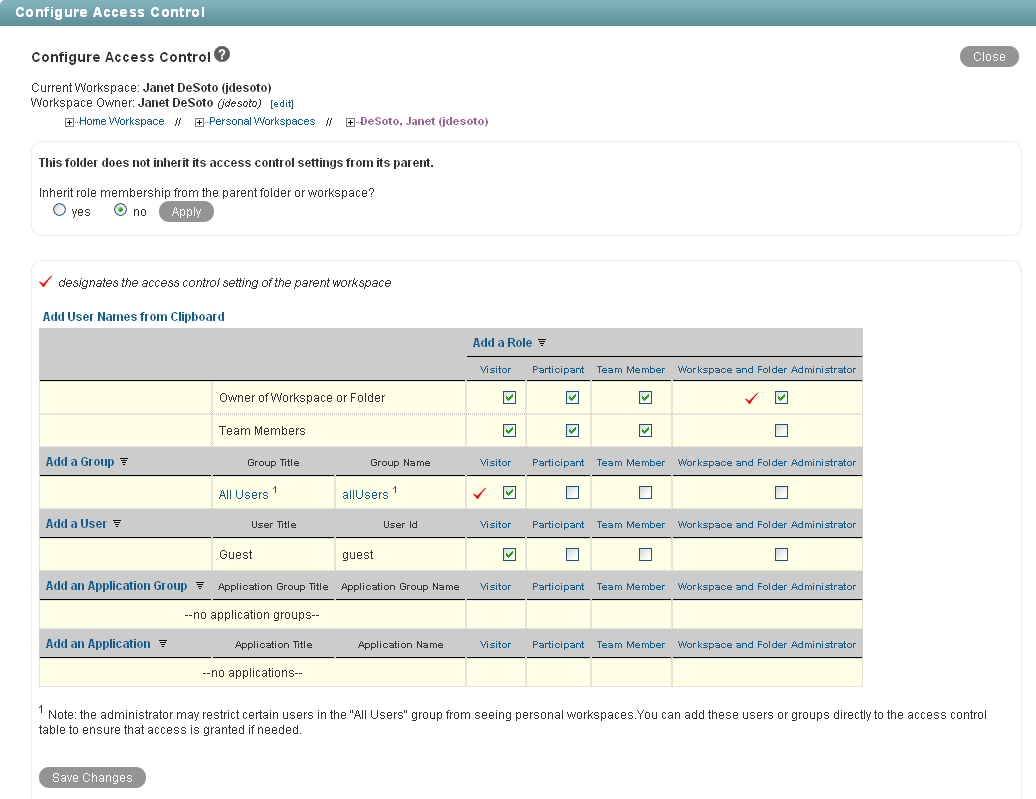 Configure Access Control page