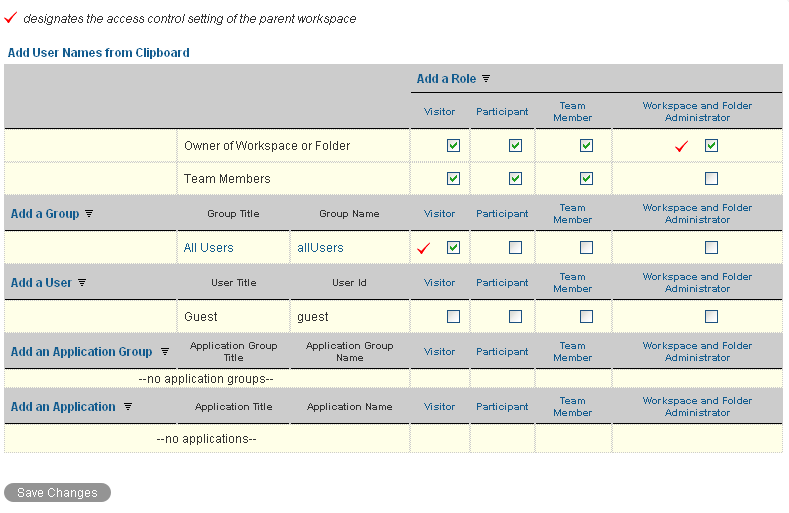 Configure Access Control page, Role Definition section