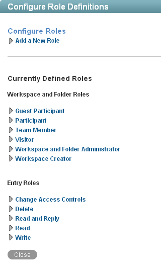 Configure Role Definitions page