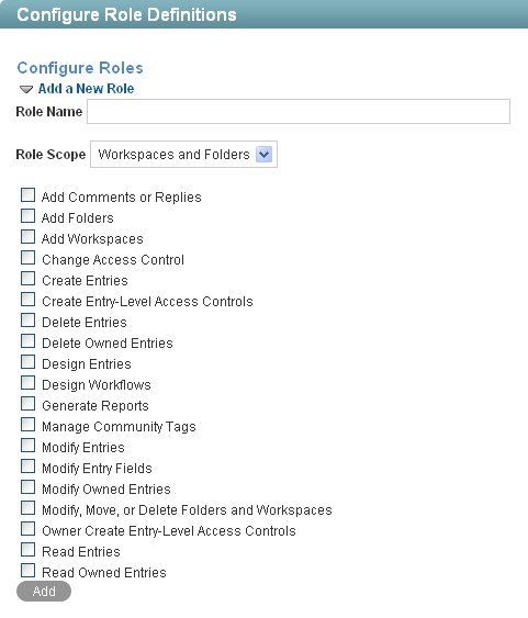 Configure Role Definitions page with Add options