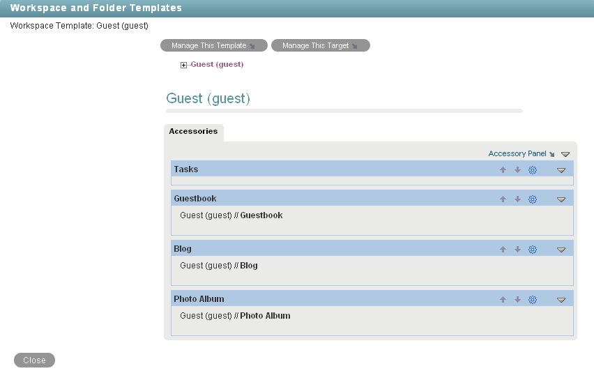 Manage Workspace and Folder Templates page with template to edit