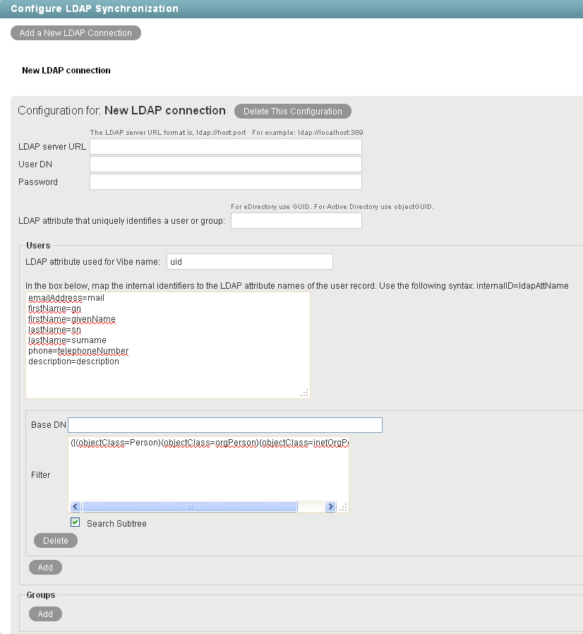 Configure LDAP Synchronization page