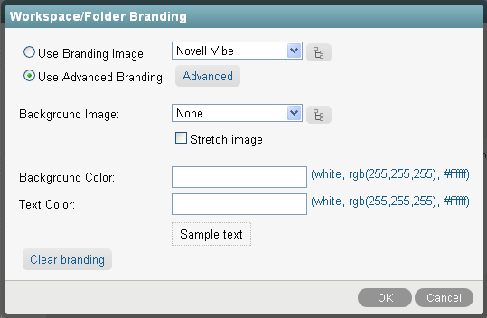 Workspace/Folder Branding Dialog Box