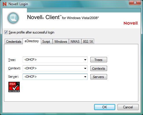 Novell Login dialog box