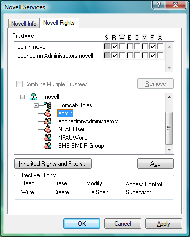 Novell Rights dialog box