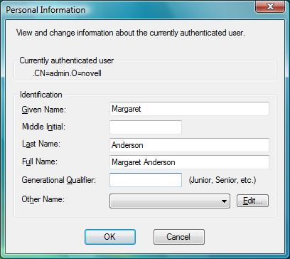 Personal Information Dialog Box