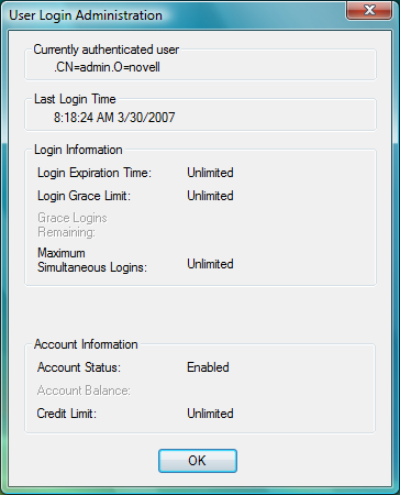 User Login Administration Dialog Box