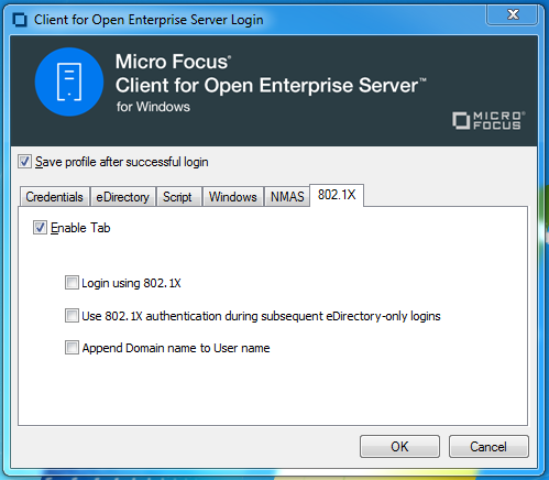 Login dialog box, 802.1X tab