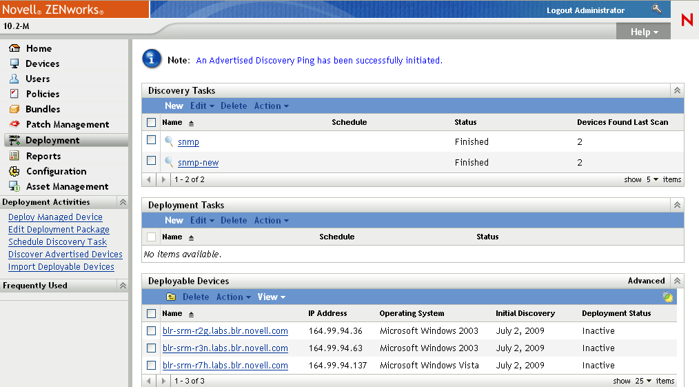 Discover Advertised Devices (Deployment tab > Deployment Activities list)