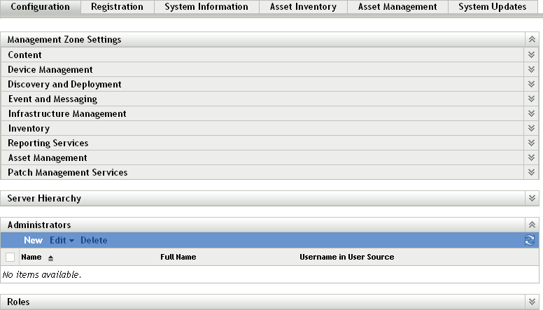 Configuration page