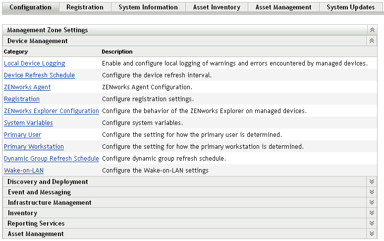 Management Zone Setting panel