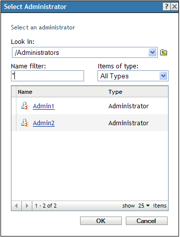 Select Administrator Dialog Box