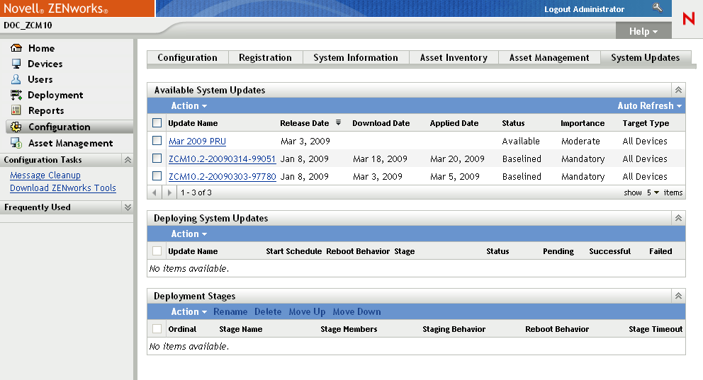 System Updates page