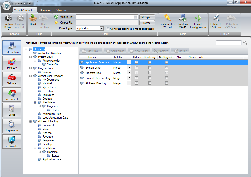 ZENworks Application Virtualization 10.1 application window