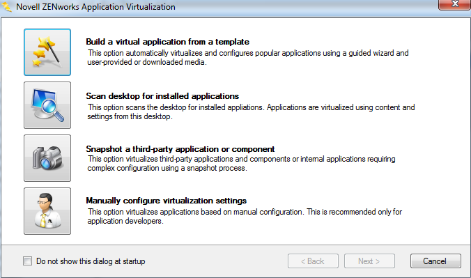 ZENworks Application Virtualization 10.1 Startup Screen