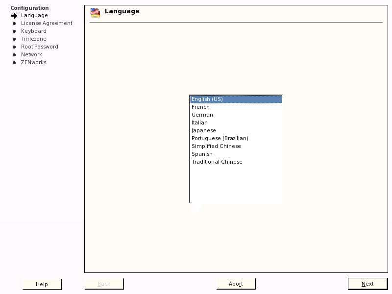 Configuration Wizard > Language page