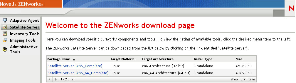 ZENworks Download page