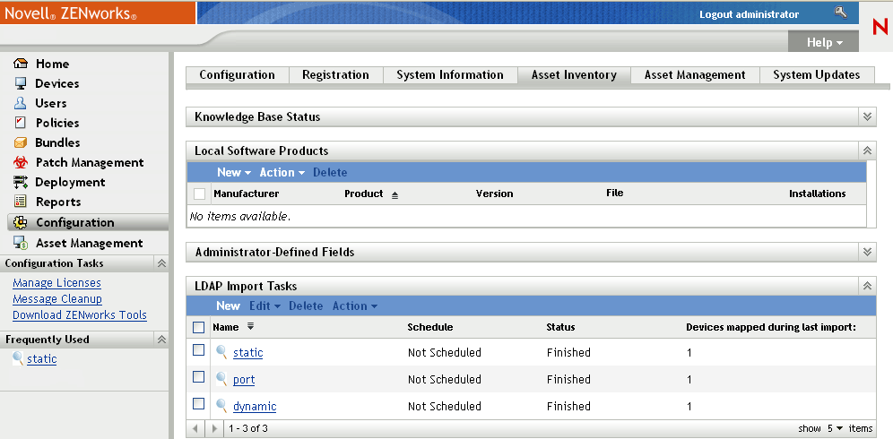 Configuration > Asset Inventory > LDAP Import Tasks panel