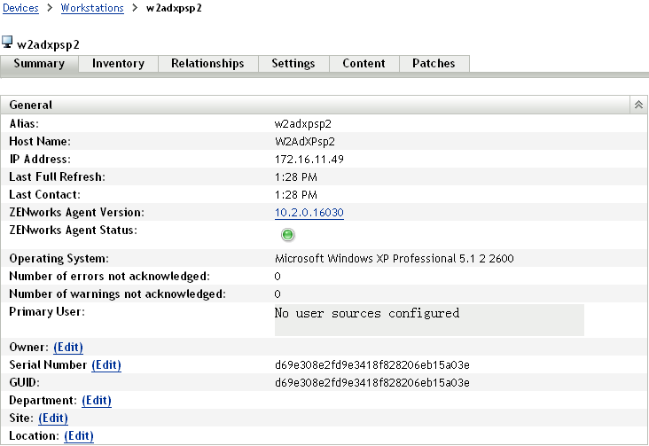 General details for a workstation device