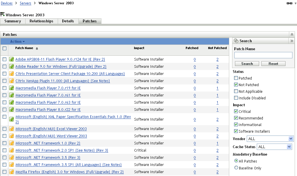 Vulnerabilities for Windows Server 2003