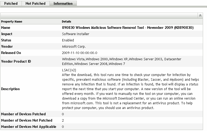 Information Page of Patch Statistics