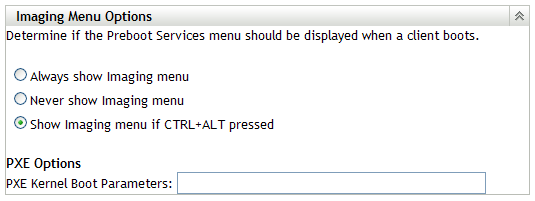 Imaging Menu Options panel