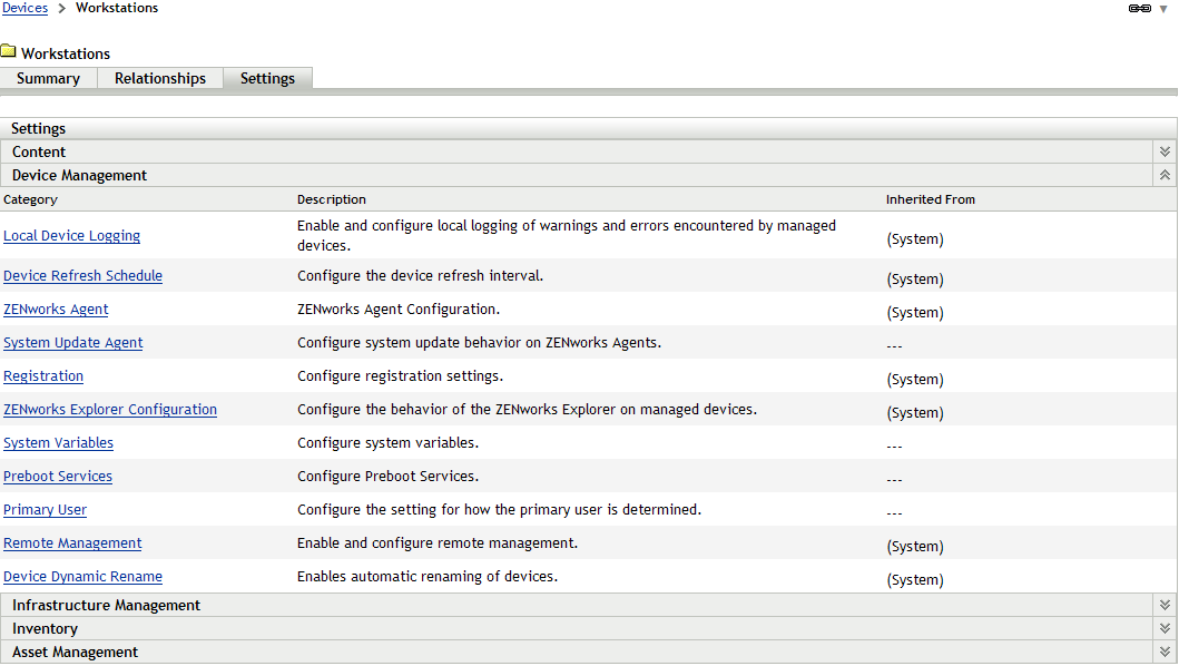  Device Folder Settings page