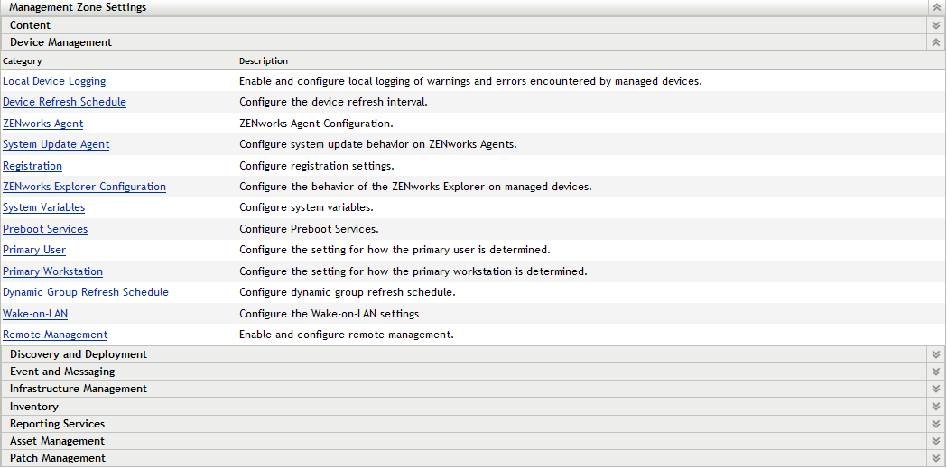 Management Zone Setting panel